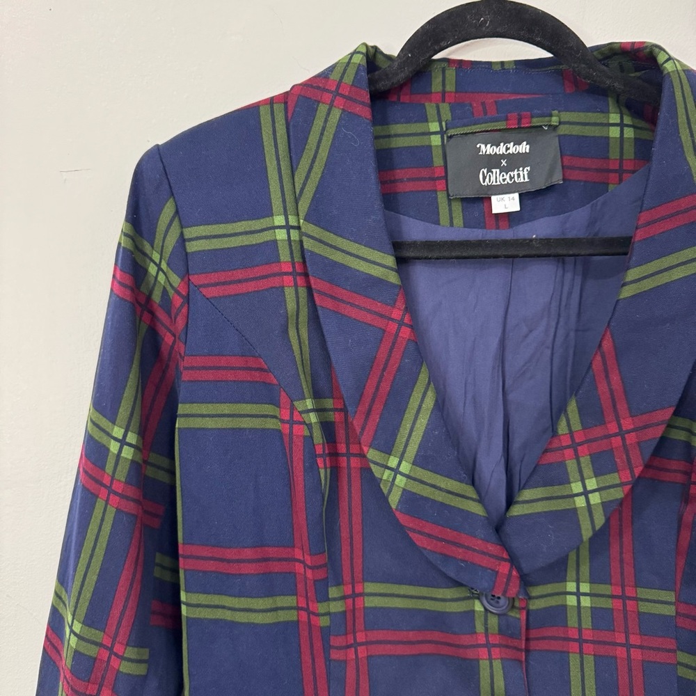 Modcloth X Collectif Blazer Meryl Darling Check Suit Jacket Cotton Blend Size L - Picture 3 of 7